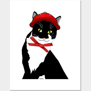 Cute Tuxedo Cat in a Cap  Copyright TeAnne Posters and Art